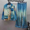 Women's Sleepwear Designer Full Printed Premium Celadon Blue Shirt Straight Pants Spring Homewear Suit for Men and Women KK92772