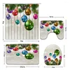 Shower Curtains 4pcs Christmas Set With Rug Cartoon Xmas Ball Green Pine Branches Year Festive Theme Bathroom Decor Bath Mat