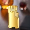 Hot Cartoon Windproof Three Fire Direct Charge Turbine Torch Metal Butane Without Gas Lighter Kitchen Barbecue Cigar Tool Men's Gifts