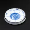 Tea Trays Chinese Style Retro Blue and White Porslin Buddhism Lotus Set Saucer Yoga Koi Lucky Tray Table Decor Tool