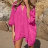 Ladies Summer Patchwork Sun Beachwear Tunic Beach Dress Sexy Mesh Bathing Suit Large Size Loose Comfy Bikini Cover-Ups