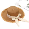 Wide Brim Hats Tassel Women's Lace Bow Straw Hat Summer Casual Soft Fur Sun Ribbon Beach Clothing Accessories