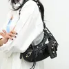 Retro fajna torba motocyklowa skóra krokodyla z sprzętową torebką punkową torbę na ramię z lustrem makijażu w portfelu