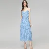 Sukienki zwyczajne Seasixiang Designer Spring Long Dress Women Spaghetti Pasp Slewale Balfles Elegancka impreza Backless