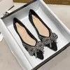 Casual Shoes Women Flat Elegant Fashion Ballet Ladies Bling Crystal Bow Tie Pointed Toe Flats Zapatos De Mujer