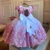 Luxo Princess Aplique Flower Girl Dresses para Wedding Tulle Pearls Ball Kids Concurso Vestido Festa de Aniversário