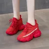 Fitness buty damskie masywne trampki 6 cm platforma 2 cm Wewnętrzna wzrost tkany oddychający swobodny sport Zapatos Mujer
