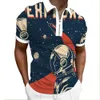 Large Size Long Sleeved Polo Shirt 3D Men's Astronaut Pattern Series Lapel DIY2022