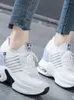 Womens Sneakers Spring Sequined Casual Shoe Platform Heels Wedges Height Increasing Knitted Ladies Vulcanized Shoes 240401