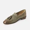 Casual Shoes Basic Loafers med platt häl retro stil kvinnor lägenheter vårens höstslip på fårskinn riktig läder vintage rund tå