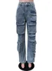 Jeans féminins Benuyffy 2024 Pantalon de cargaison American Streetwear Vintage multi-poche décontracté Low Raist Y2K Vêtements