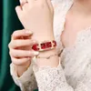 Tiktok Elegant Temperament Square Quartz Korean Personality Small Green Watch Belt Women's Wristwatch