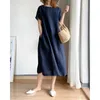 Abiti per feste Fashion Oggine di colore Solido pieghe di abiti da donna casual manica corta 2024 abito lungo estate oversize