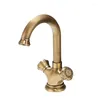 Bathroom Sink Faucets Basin Faucet Antique Bronze Carved Dual Handle & Cold Mixer Kitchen Tap Lavatory