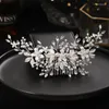 Haarklammern handgefertigt Silber Farbe Blume Kamm Perle Strasszubehör für Frauen Braut Hochzeit Tiara