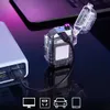 Iluminação de arco duplo à prova de vento ao ar livre à prova d'água do corpo transparente transparente portátil USB Rechargeble Digital Display Power Presente