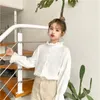 Kvinnors blusar Japan Sweet Girls 'Fashion Stand Collar Women Shirts Spring Autumn White Casual Tops Student 2024 Kläder