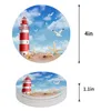 Table Mats Sea Beach Lighthouse Starfish Seagull Coasters Ceramic Set Round Absorbent Drink Coffee Tea Cup Placemats Mat