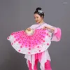 Stage Wear Chinese Short Bellydance Fan Half Circle Petal Silk Veil Fans Yangko Dance Performance Props Bamboo Hand Dye Adults