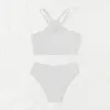 Bandeau da bagno femminile Bandeau Bikini Set Halter Solid Color Metal Love Women Beach Swimsuit Wrapless Wrap total Sual Swiming Suitues