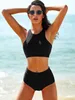 Designer Bikini 2024 Nieuwe solide kleur Gedrukte badmode Split hoge taille tanktop Sports conservatief badkleding badkleding Designer Swimwear