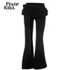 Calça feminina Pixiekiki Ruffle decoração de arco de baixa cintura BLARE y2k streetwear roupas femininas de tendência Sexy preto p85-dz30