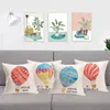 Yastık Kapak Macera Teması Renkli Hava Balon Deseni Keten Ev Dekorasyonu Açık Yastık Kılıfı