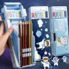Toys Single Double Layer Cartoon Pattern Pencil Case with Sharpener Large Capacity Cute Stationery Box Office School Storage Pen Bag