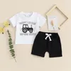 Kleidungssets Kleinkind Baby Jungen Sommer-Outfits Autobrief Druck Kurzarm T-Shirts Tops Elastic Taille Shorts 2pcs Kleidung Set