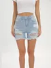 Kvinnors jeans med hög midja denimshorts för kvinnor 2024 Summer Korean Style Versatile Slimming Elastic Belly-Controlling A-Line Pants