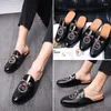 Slippers Summer Round Head Half Sandals Black Breathable Handcarved European And American Fashion Shoes Men's Sizes 38-45 Fr