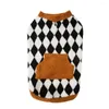 Dog Apparel Pet Soft Warm Checked Pattern Clothes Stylish Two-leg Design With Pockets For Comfortable Pullover Small