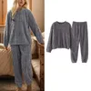 Pijama de malha de roupas em casa conjunto para mulheres de pijama quente conjuntos difus