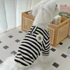 Dog Apparel Striped Autumn/Winter Cardigan Pet Cat Clothes Cute Flower Blossom With Traction Ring Sweater Puppy Dogs