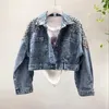 سترات نسائية Rugod New Vintage Print jean Jean Jacket Women Autumn Winter With Hole Hole Denim Coat Female Bomber Casaco Denim Jacket