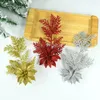 Party Decoration 1/2st Christmas Flower Glitter Artificial Xmas Tree Decor Branch Poinsettia Pine Leaf