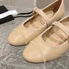 2024 designer shoes shallow cut single shoes for women with box top quality genuine leather flat bottomed ballet shoes with one button round toe for gift