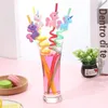 Disposable Cups Straws 4pcs Reusable Drinking Birthday Party Decorations Colorful Cartoon Unicorns Straw Curved Plastic For Kid KXRE