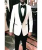 Thre Piece White and Black Wedding Tuxedos för brudgummen Wear Shawl Lapel Trim Fit Custom Made Business Men Suit Jacket Pants Vest6980732