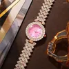 Principal de pulso Gold rosa Luxo relógio feminino Brincho de colar de anel Stromestone Moda Watchwatch Casual Ladies Bracelet Watches Jewelry Conjunto de jóias