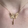 Chains Exquisite Gold Color Hollow Butterfly Key Pendant Necklace Mysterious Magic Clavicle Chain For Women Jewelry Gifts