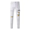 Calça feminina de alta qualidade Brand 1: 1 2024 Slim Fashion Jeans Street White Patch Ripped