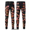 High Quality Am Slim Fit Designer Jeans with Five Pointed Star Patchwork Trendy High Craftsmanship Elastic and Street