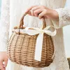 Bolsas de armazenamento Bolsa de vime Campo Campo Tote Furit Flowers Sundries Bucket Ladies Drawstring Pouch Basking Handmade Basket