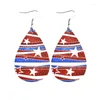 Dangle Earrings Independence Day Leather US Flag Color Water Drop Five-Pointed Star Stripe Ear Rings Wholesale