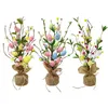 Decorative Flowers Easter Egg Linen Tree Colorful Eggs Ornaments Spring Party Tabletop Decorations Green Plants