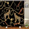 シャワーカーテンファッションモダンブラックゴールドチェーンカスタムブランドデザイナーバスバスルームの装飾用の豪華な防水カーテン12フック