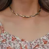 Chains Selling Drop 2 Tones Herryingbone Chain Braided Mix Choker Necklace Short Stainless Steel