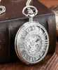 Kieszonkowe zegarki Silver Mechanical zegarek z łańcuchem winorośli rzymskie puste rzeźba wiatr Men387116