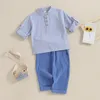 Ensembles de vêtements pour enfants garçons tenues d'été boutons de couleur unie des chemises à manches courtes et pantalons longs de taille élastique 2pcs ensembles de vêtements